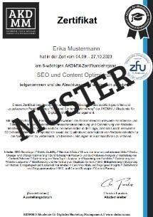muster zertifikat seo und content optimierung lehrgang akdmm